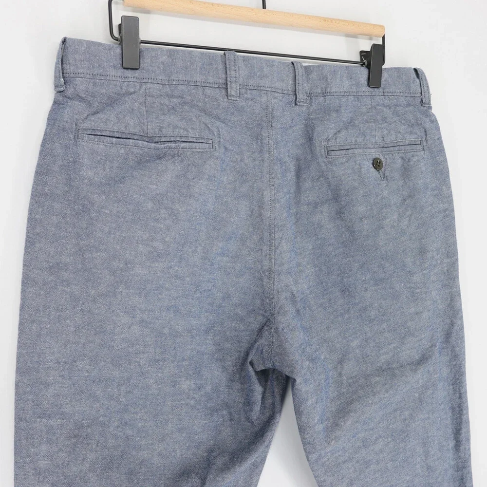 J Crew 770 Pants Mens 33x32 Blue Chambray Cotton Linen Blend Urban Slim